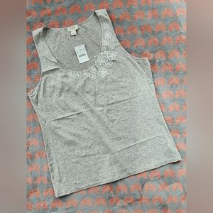 NWT J. Crew Grey and White Embroidered Floral Tank Size Medium